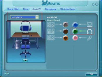 Audio I/O from 2CH to Headphone in Realtek Audio Manager