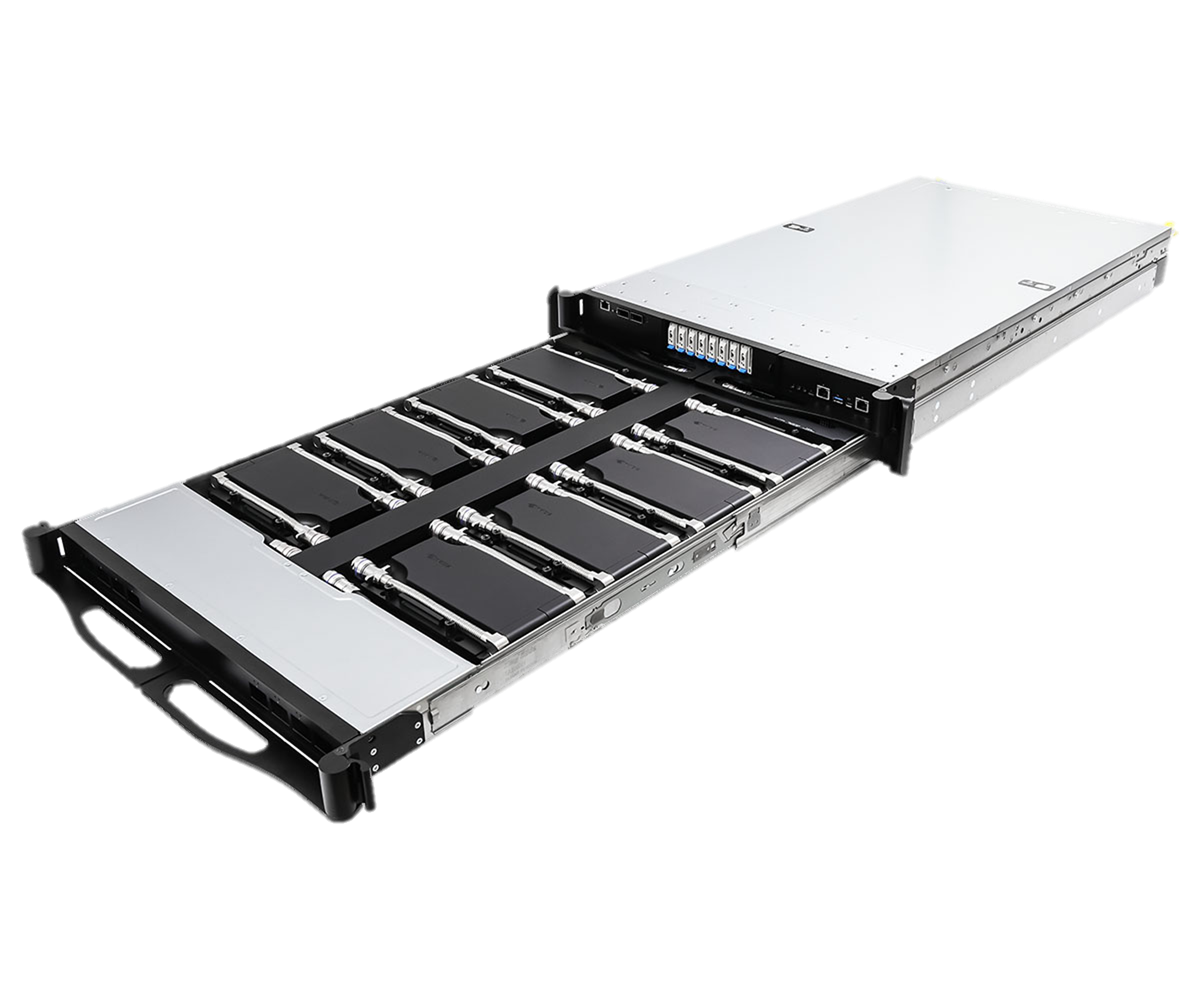 ASRock Rack 2U16X-GNR2/DLC RUBIN 2U direct-liquid-cooled server, tray extended