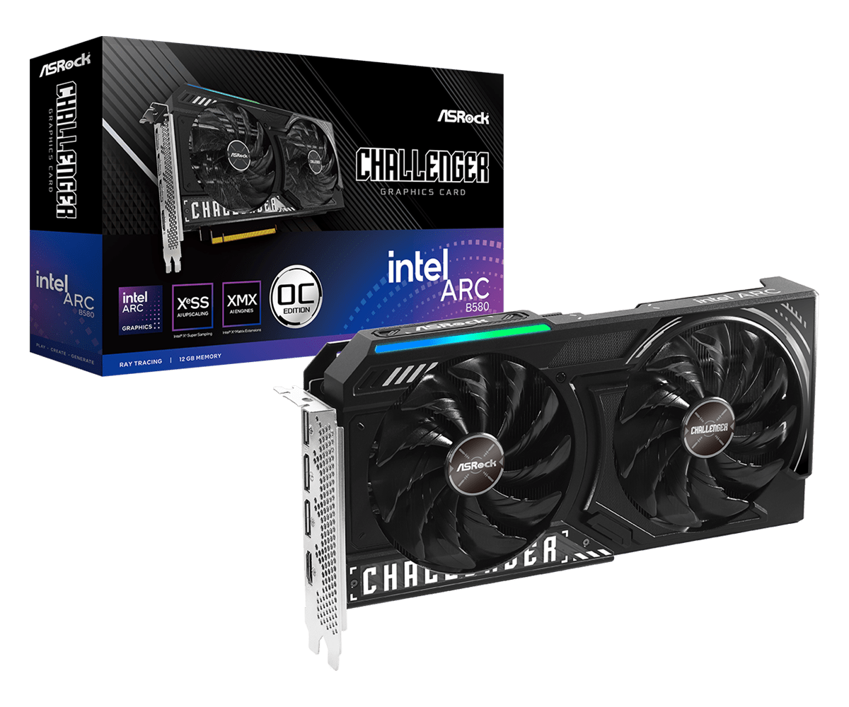 Asrock arc b580 challenger 12gb oc grafična kartica z embalažo