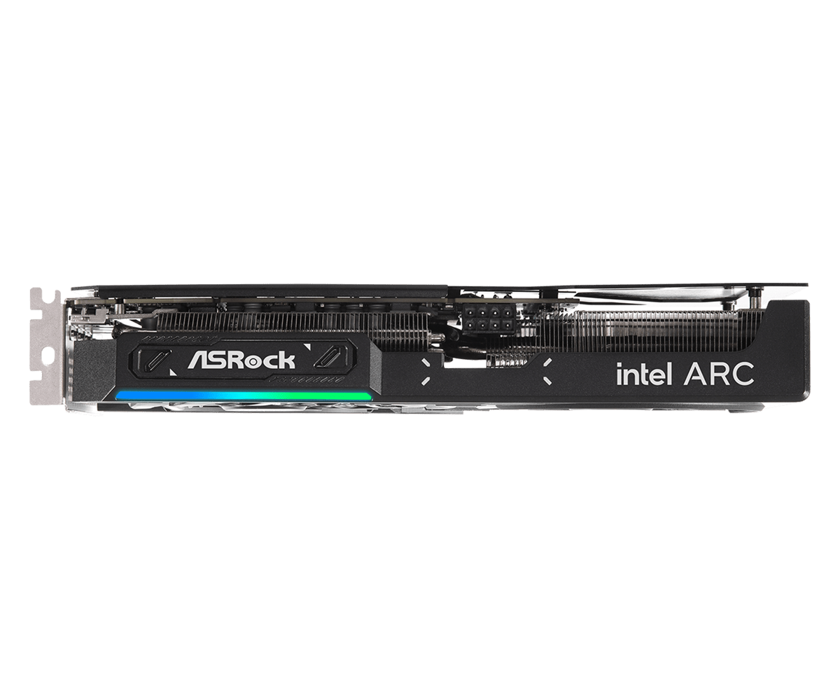 Asrock arc b580 challenger oc stranski pogled z 8-pin napajalnim priključkom