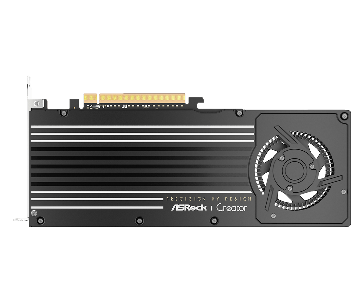 Asrock arc pro b60 creator | 24gb gddr6 192-bit | xe2-hpg | 160 xmx ai engines | pcie 5. 0 | 4x displayport 2. 1 | profesionalna grafična kartica 4 Asrock arc pro b60 creator 24gb zadnja stran in blower ventilator