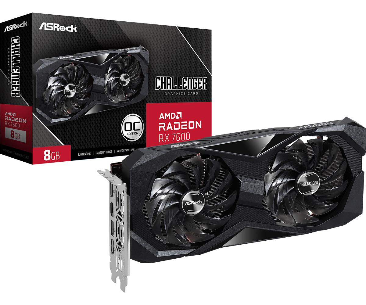Asrock radeon rx 7600 challenger 8go | 8gb gddr6 128-bit | rdna 3 | dual fan | pcie 4. 0 | grafična kartica 1 Asrock radeon rx 7600 challenger 8go 8gb gddr6 grafična kartica s škatlo