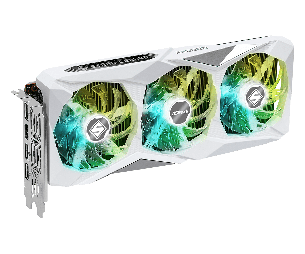 Asrock radeon rx 7600 steel legend | 8gb gddr6 | 128-bit | rdna 3 | polychrome sync | bela grafična kartica 3 Asrock radeon rx 7600 steel legend 8gb oc zadnja stran s kovinsko hrbtno ploščo