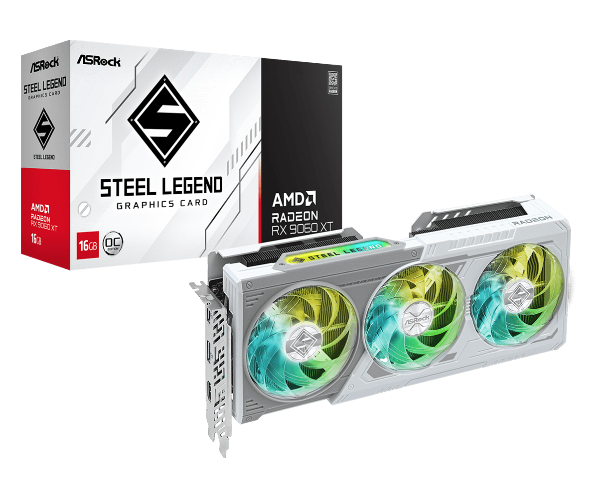 Asrock radeon rx 9060 xt steel legend oc | 16gb gddr6 | fsr 4 in hypr-rx | bela argb | grafična kartica 1 Asrock radeon rx 9060 xt steel legend oc 16gb gddr6 grafična kartica z embalažo