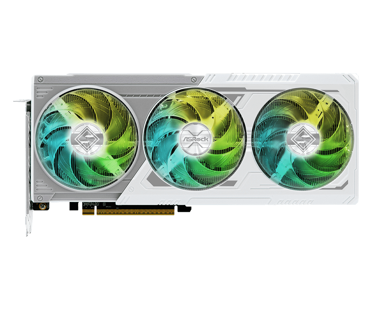 Asrock radeon rx 9060 xt steel legend oc | 16gb gddr6 | fsr 4 in hypr-rx | bela argb | grafična kartica 2 Asrock radeon rx 9060 xt steel legend oc bel trojni ventilatorski hladilnik