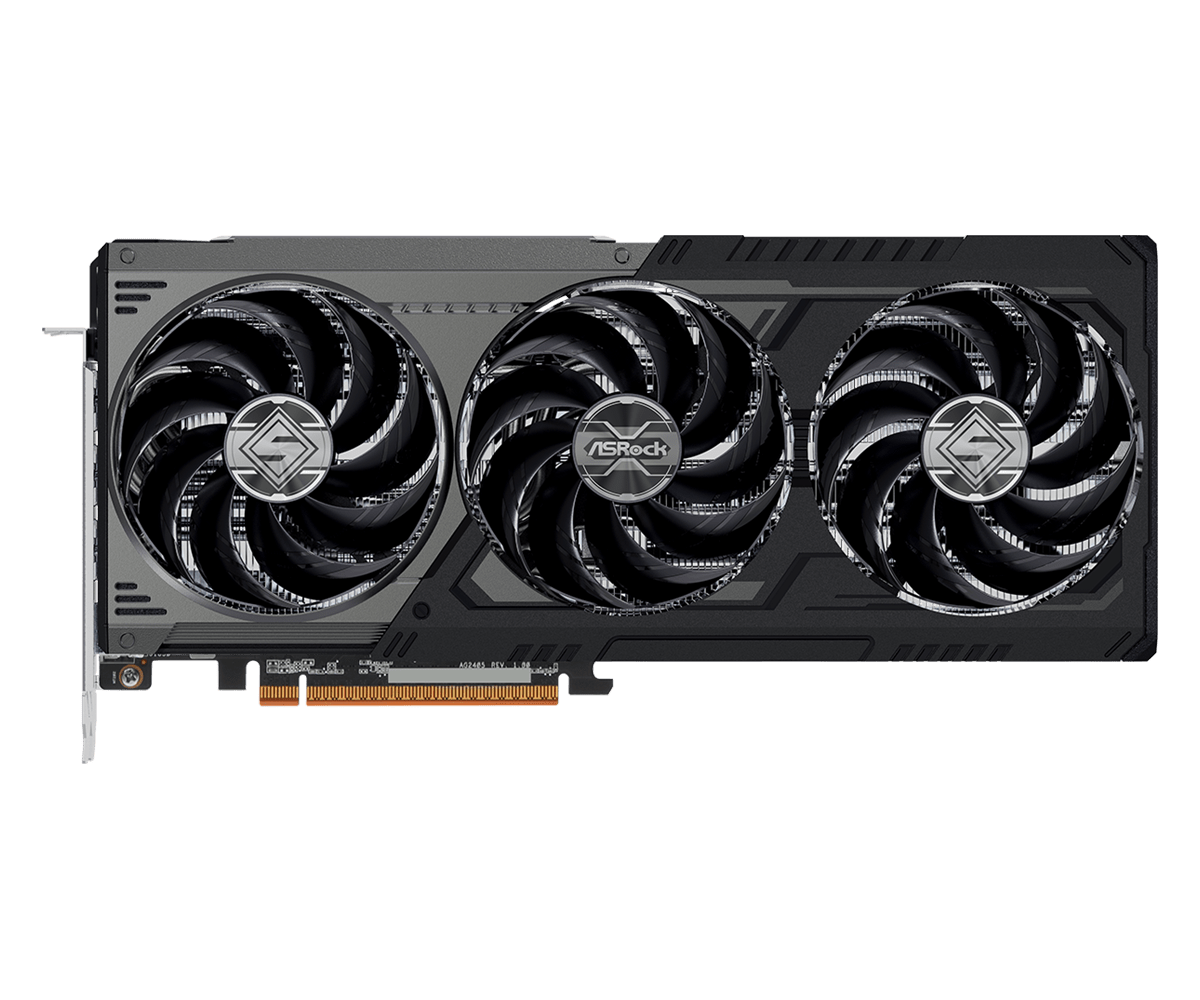 Asrock radeon rx 9070 gre steel legend dark oc | 12gb gddr6 192-bit | rdna 4 | 3x dp 2. 1a hdmi 2. 1b | grafična kartica 2 Asrock radeon rx 9070 gre steel legend dark 12gb oc trojni ventilatorji