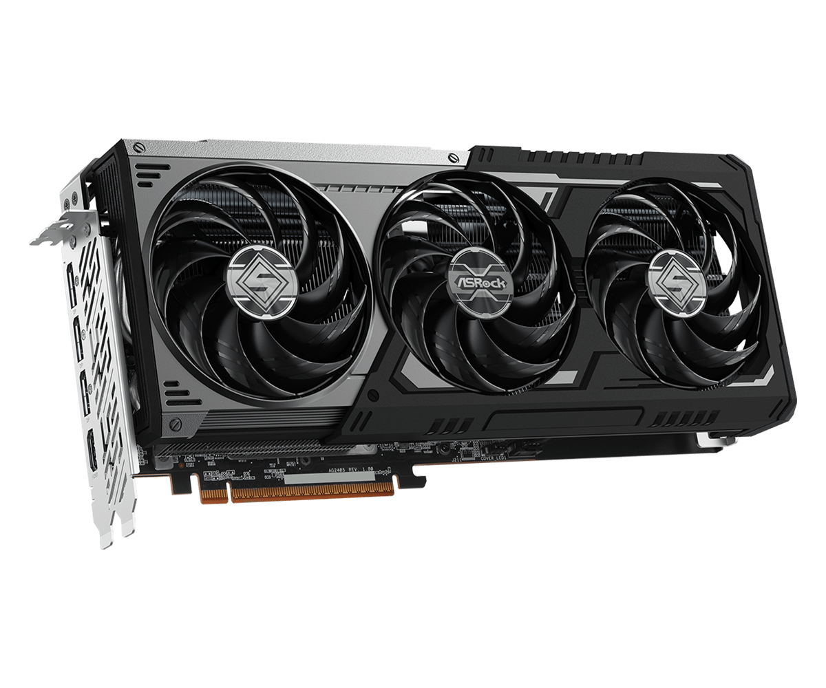 Asrock radeon rx 9070 gre steel legend dark oc | 12gb gddr6 192-bit | rdna 4 | 3x dp 2. 1a hdmi 2. 1b | grafična kartica 3 Asrock radeon rx 9070 gre steel legend dark 12gb oc kovinska hrbtna plošča