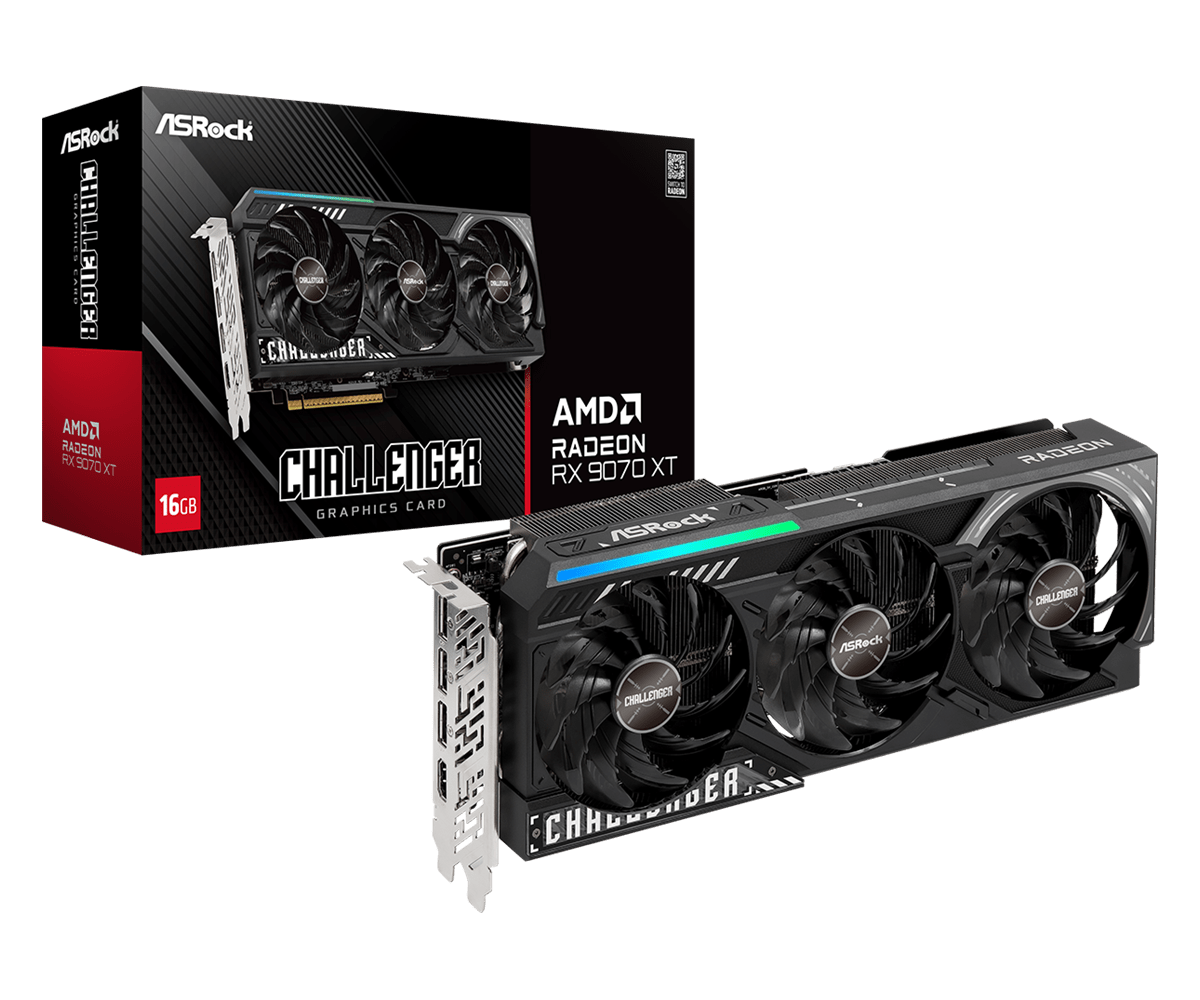 Asrock radeon rx 9070 xt challenger | 16gb gddr6 | rdna 4 | 256-bit | pcie 5. 0 | 1x hdmi 2. 1b 3x displayport 2. 1a | grafična kartica 1 Asrock radeon rx 9070 xt challenger 16gb gddr6 grafična kartica s prodajno embalažo