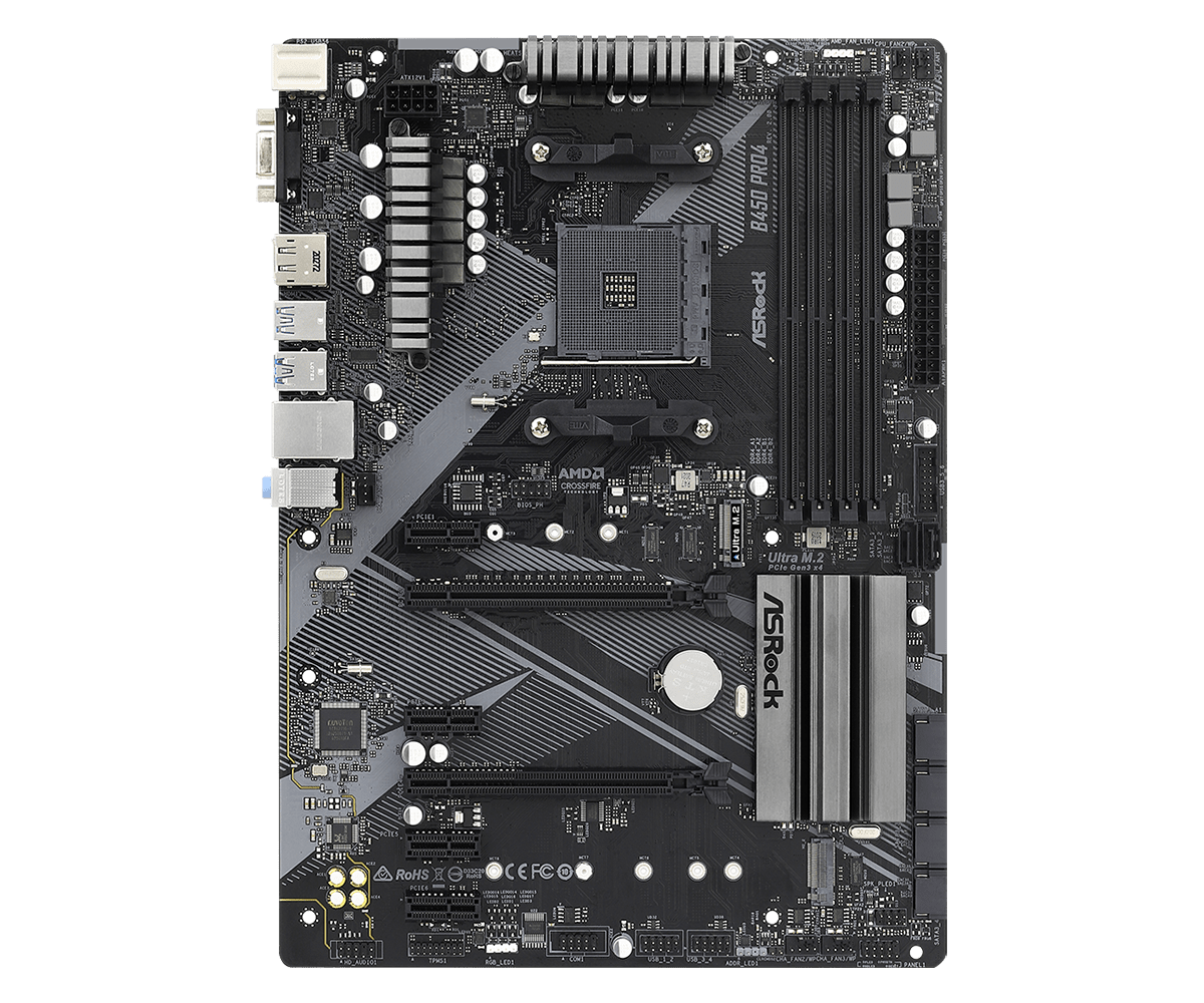 Asrock b450 pro4 r2. 0 pogled na vezje in am4 podnožje