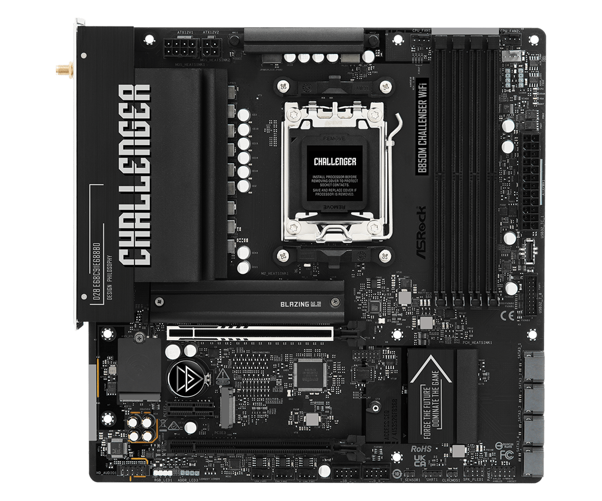 Asrock b850m challenger wifi pogled na micro atx matično ploščo