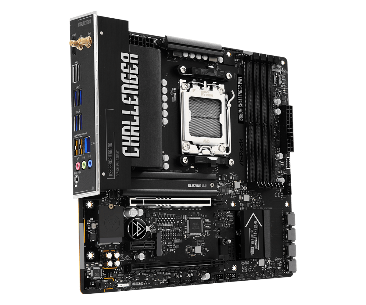 Asrock b850m challenger wifi detalj pcie 5. 0 m. 2 in hladilnih elementov