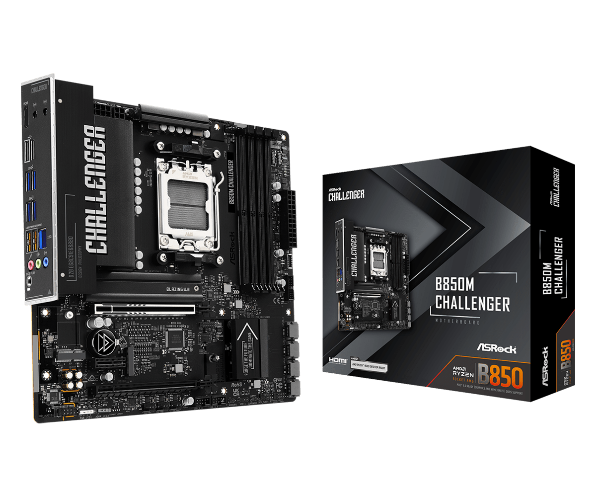 Asrock b850m challenger am5 ddr5 micro atx matična plošča pogled od spredaj