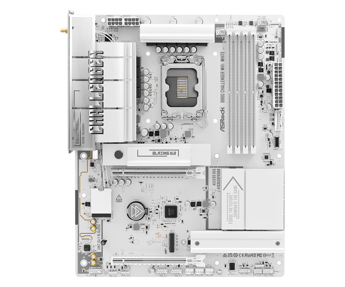 Asrock b860 challenger wifi white | intel lga1851 | ddr5 8666+ oc | wifi 7 | atx matična plošča 3 Asrock b860 challenger wifi white bela matična plošča podrobnosti komponent