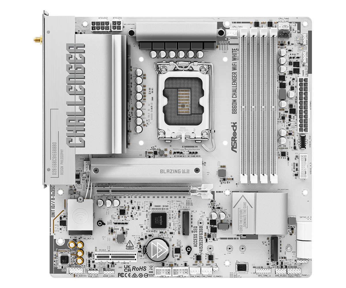 Asrock b860m challenger wifi white bela intel b860 matična plošča z ddr5 režami