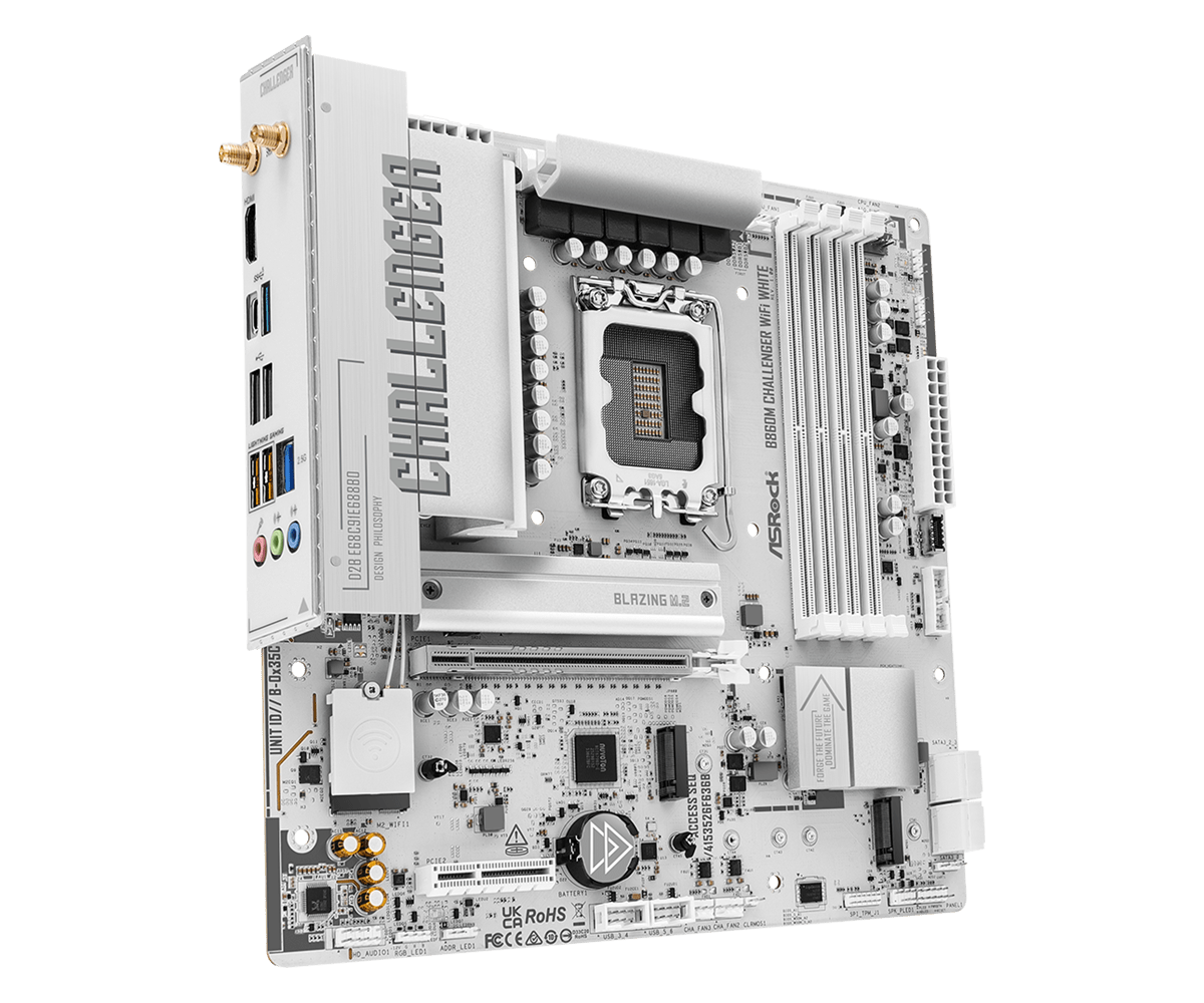 Asrock b860m challenger wifi white zadnji priključki hdmi usb-c 2. 5g lan in wi-fi antene