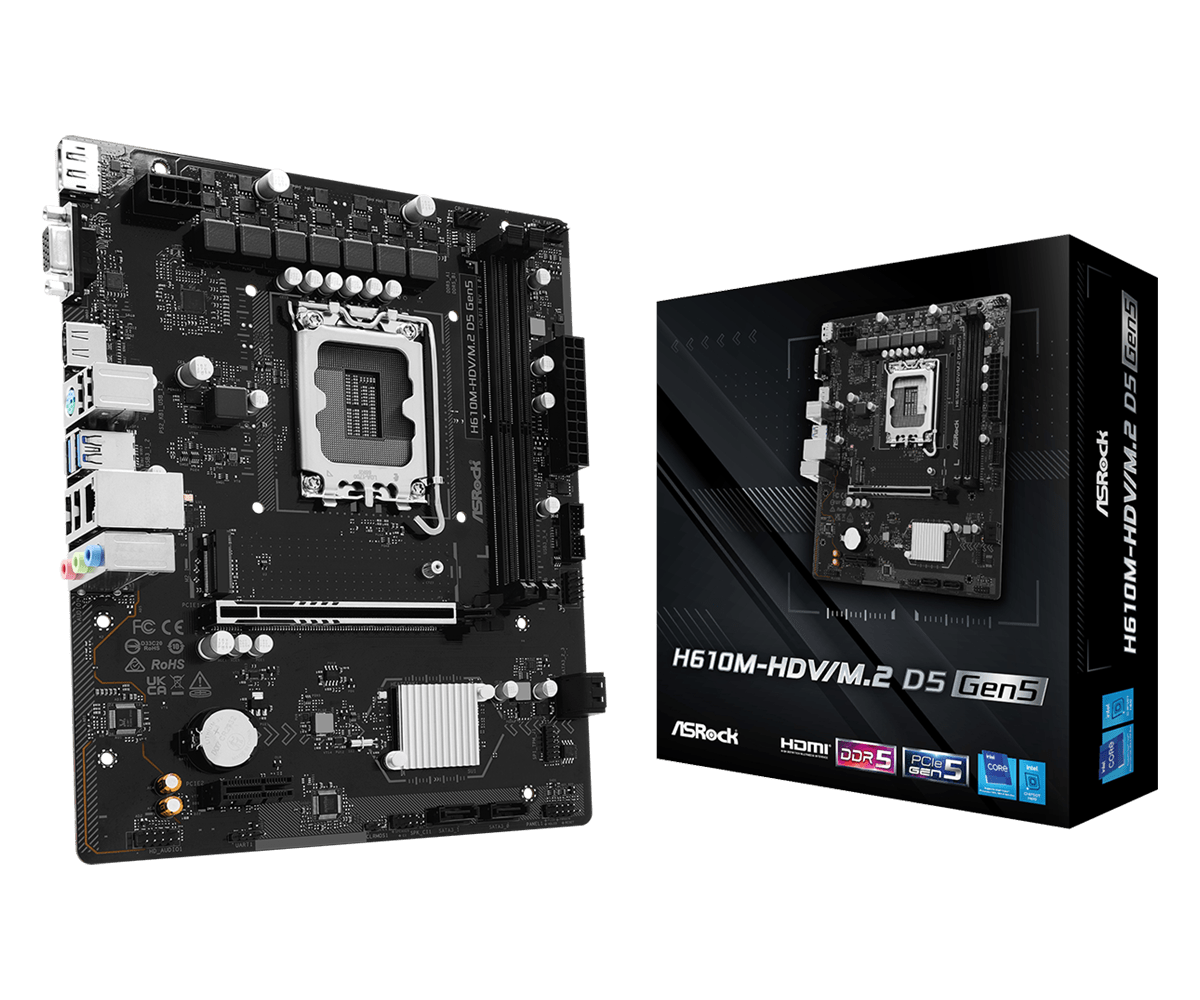 Asrock h610m-hdv/m. 2 d5 gen5 matična plošča pogled od zgoraj