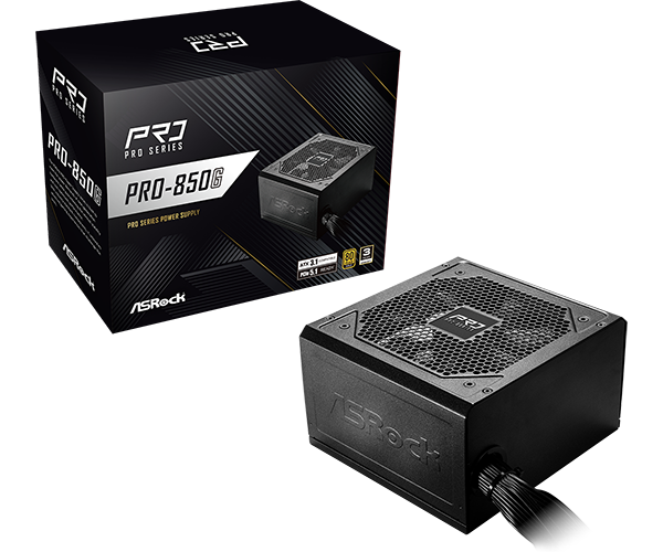 Asrock pro-850g | pro series | 850w | atx 3. 1 pcie 5. 1 | 80 plus gold | 12v-2x6 | črn napajalnik 1 Asrock pro-850g 850w atx 3. 1 80 plus gold napajalnik z embalažo