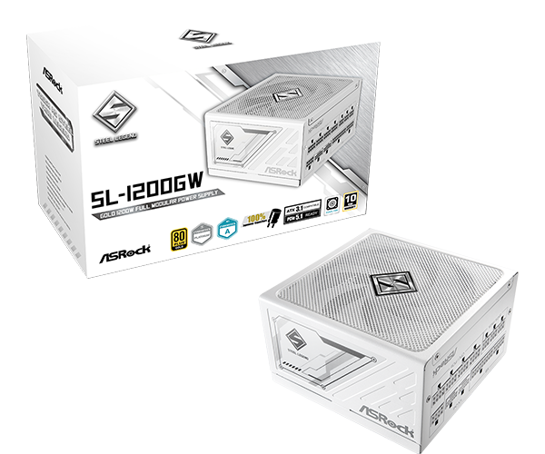 Asrock steel legend sl-1200gw white 1200w | atx 3. 1 pcie 5. 1 | 80 plus gold | modularni napajalnik 1 Asrock steel legend sl-1200gw white 1200w modularni napajalnik z embalažo