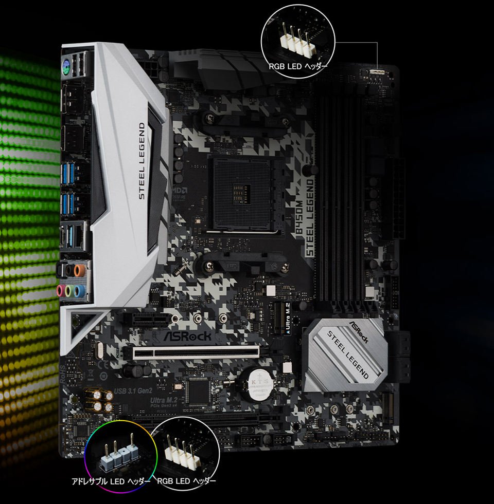 ASRock B450M マザーボード ASRock B450M STEEL LEGEND マザーボード CPU メモリ