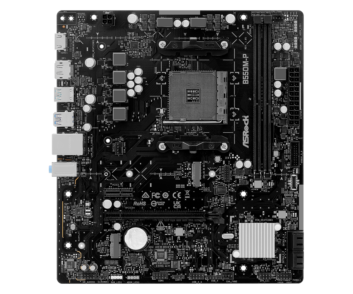 Asrock b550m-p matična plošča pogled od spredaj