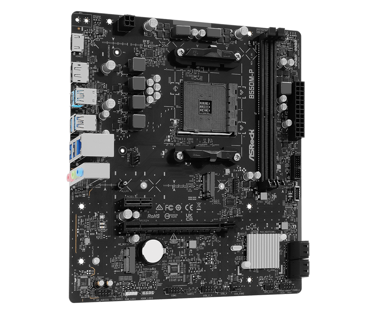 Asrock b550m-p am4 podnožje ddr4 reže in pcie 4. 0 priključki