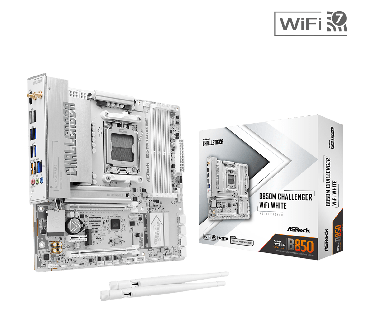 Placa Mãe ASRock B850M Challenger WiFi White, Chipset B850, AMD AM5, mATX, DDR5