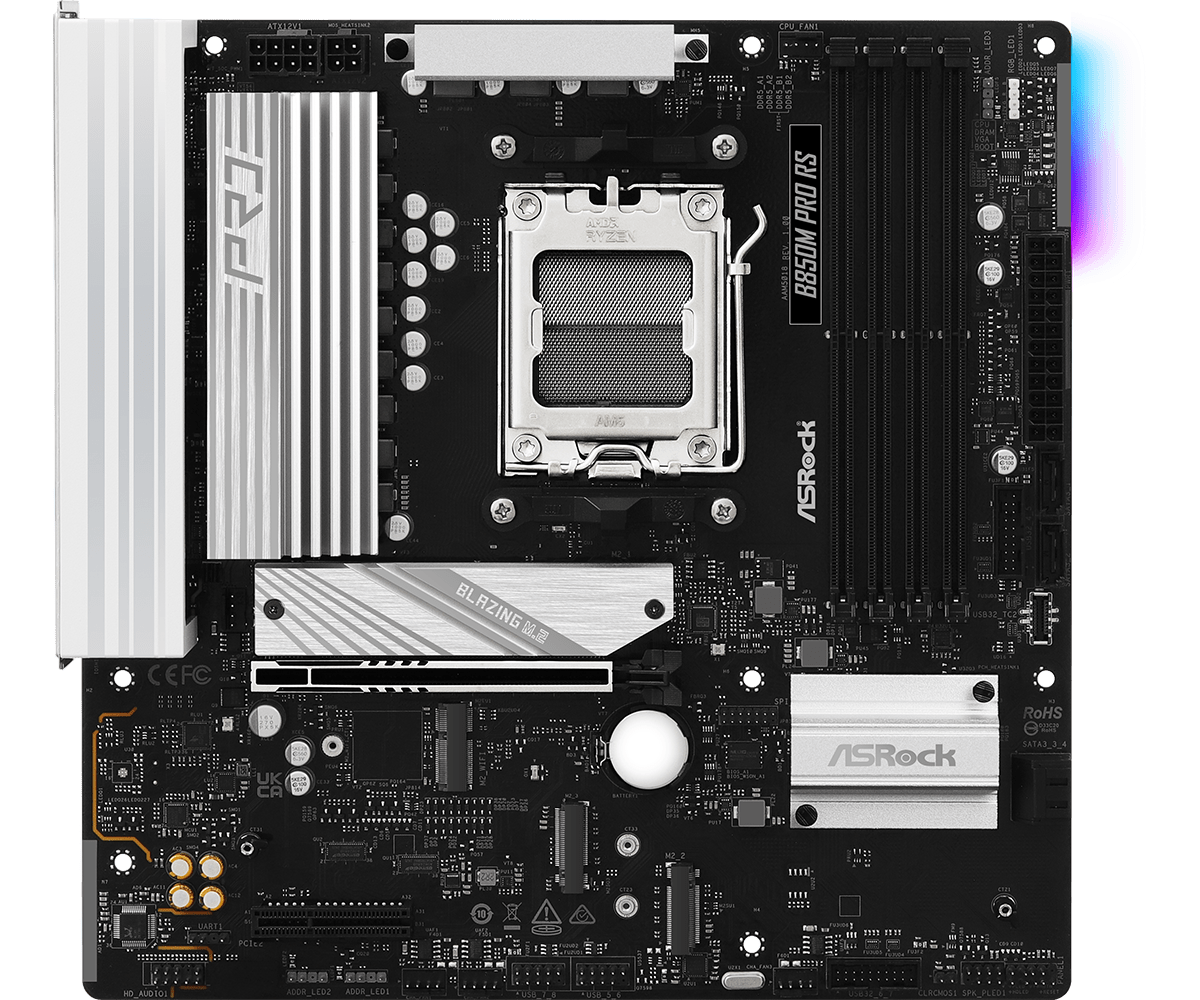 Asrock b850m pro rs am5 podnožje ddr5 reže pcie 5. 0 in m. 2 priključki