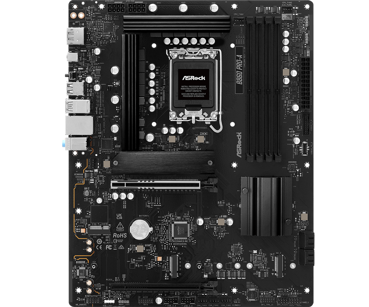 Asrock b860 pro-a | lga1851 | intel b860 | atx ddr5 | pcie 5. 0 in 2. 5g lan | matična plošča 2 Asrock b860 pro-a matična plošča pogled od zgoraj lga1851 ddr5 pcie 5. 0