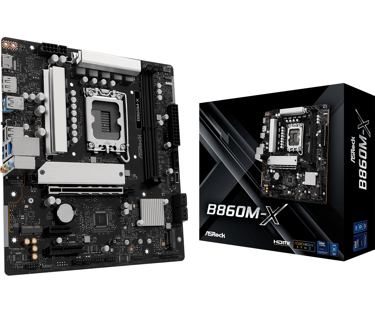 Asrock b860m-x | lga1851 intel b860 | ddr5 9066+ oc | pcie gen5 m. 2 | 2. 5g lan | micro atx matična plošča 1 Asrock b860m-x lga1851 intel b860 micro atx matična plošča z embalažo