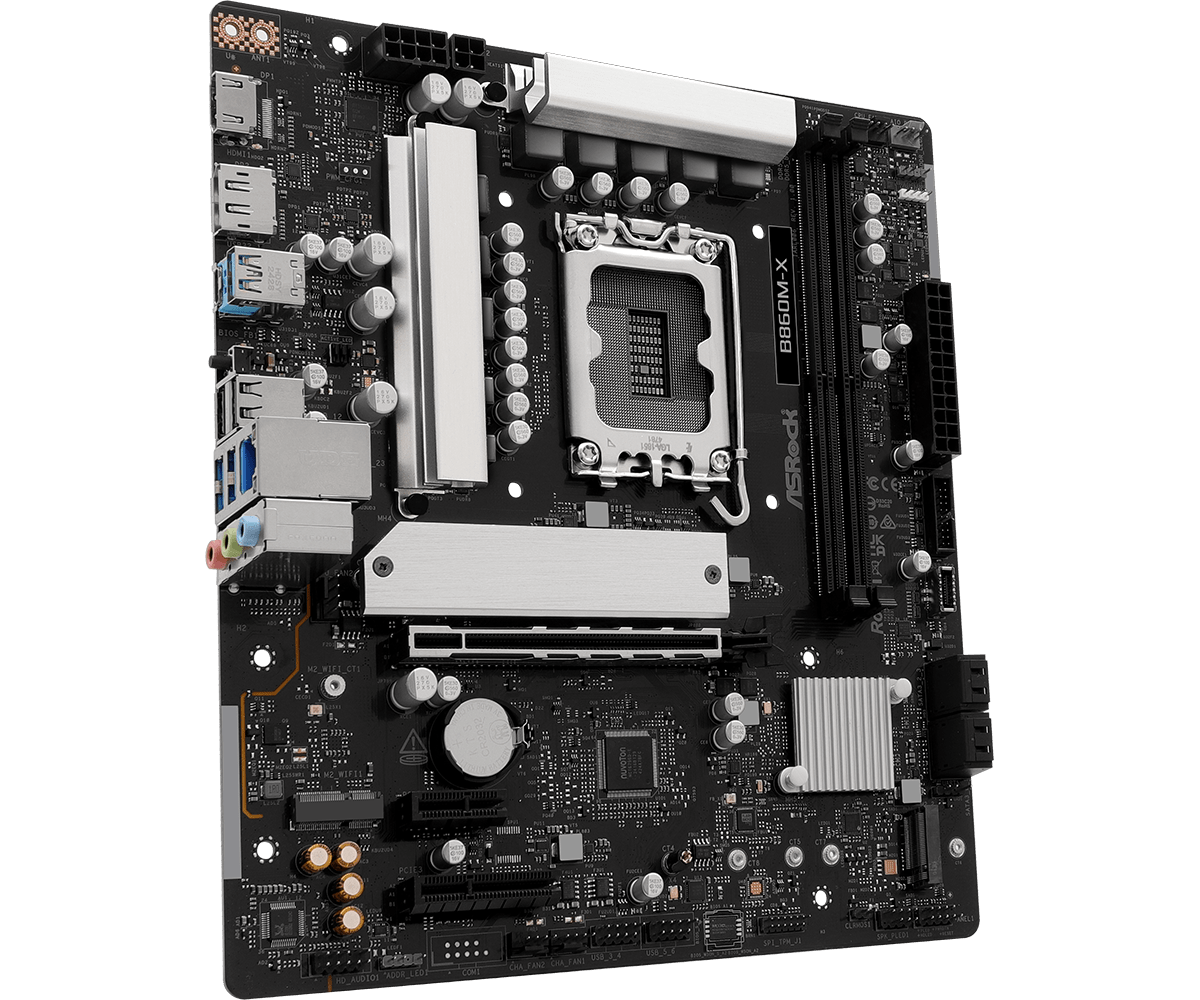 Asrock b860m-x | lga1851 intel b860 | ddr5 9066+ oc | pcie gen5 m. 2 | 2. 5g lan | micro atx matična plošča 3 Asrock b860m-x stranski pogled micro atx osnovna plošča za intel core ultra