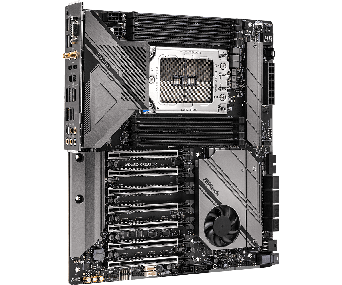 Asrock wrx80 creator r2. 0 | amd wrx80 swrx8 | threadripper pro 3000wx/5000wx | e-atx matična plošča 5 Asrock wrx80 creator r2. 0 e-atx matična plošča s hladilniki in i/o priključki