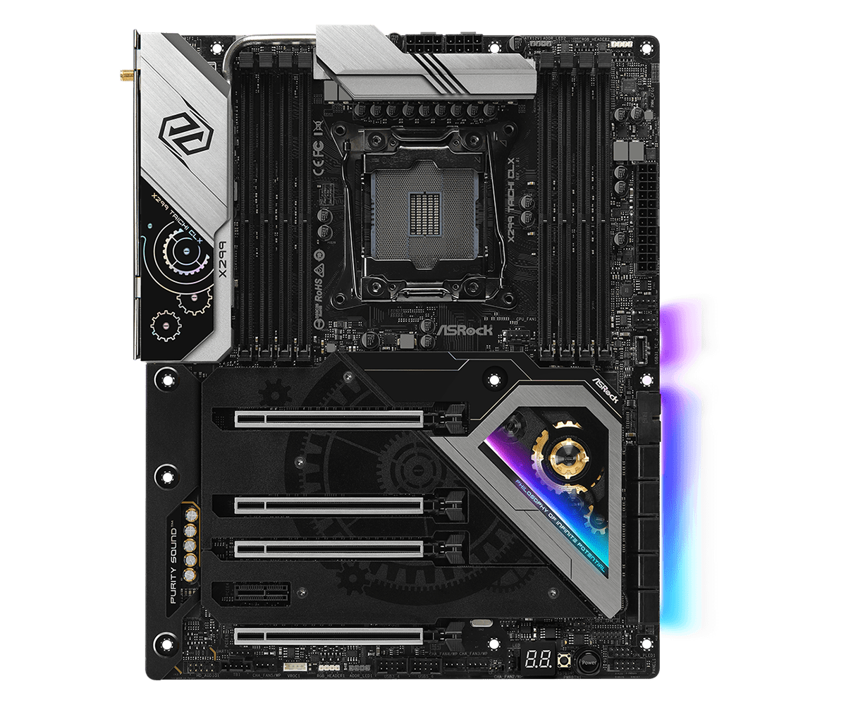 Asrock x299 taichi clx | intel x299 | lga 2066 | ddr4 4200+ oc | wi-fi 6 | 2. 5g lan | atx matična plošča 2 Asrock x299 taichi clx pogled od zgoraj lga 2066 atx matična plošča