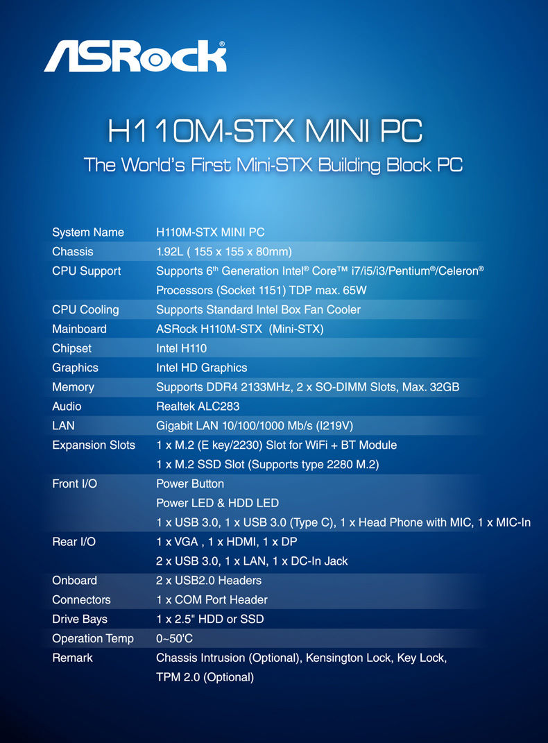 H110M-STX Mini PC Spec Table