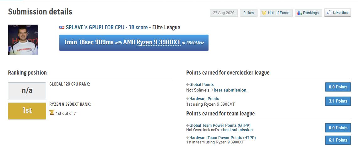 GPUPI for CPU Score Screenshot