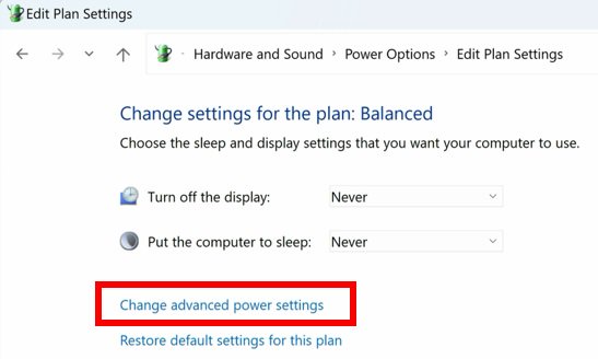 click Change advanced power settings.