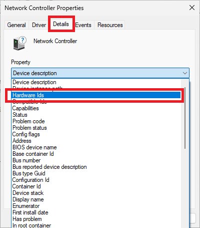 Go to the Details tab and choose Hardware IDs from the drop down menu.
